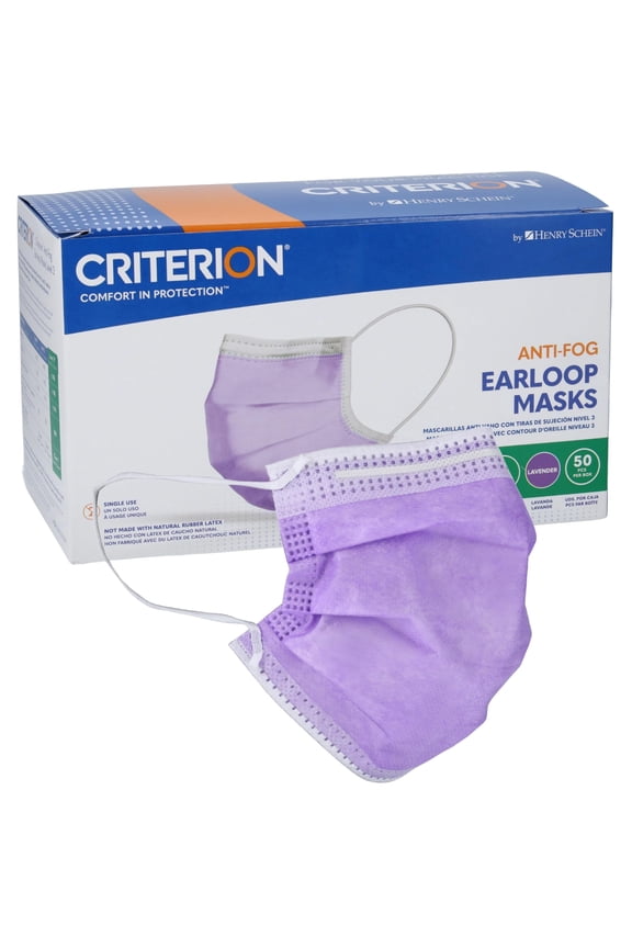 Criterion ASTM Level 3 Disposable Face Mask – Anti-Fog, Lavender, 3-Ply, Fluid Resistant, Latex-Free, Flat Earloops, Adult, 50/Box
