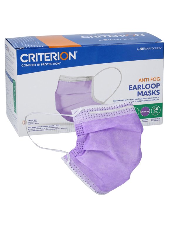 Criterion ASTM Level 3 Disposable Face Mask – Anti-Fog, Lavender, 3-Ply, Fluid Resistant, Latex-Free, Flat Earloops, Adult, 50/Box