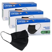 Criterion ASTM Level 3 Disposable Face Mask   Black, 3-Ply, Fluid Resistant, Latex-Free, Flat Earloops, Adult, 50/Box - 3 Boxes 150 Total Masks