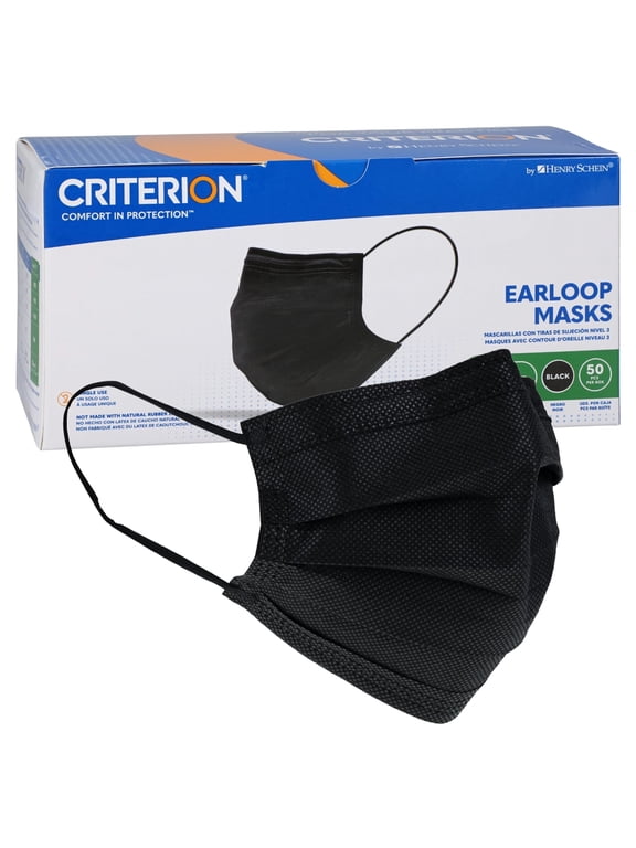 Criterion ASTM Level 3 Disposable Face Mask – Black, 3-Ply, Fluid Resistant, Latex-Free, Flat Earloops, Adult, 50/Box
