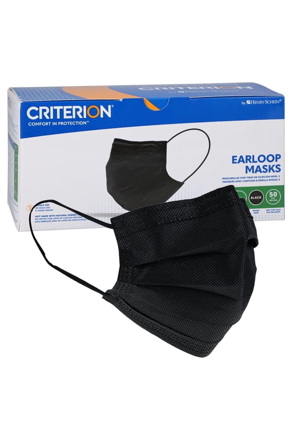 Criterion ASTM Level 3 Disposable Face Mask – Black, 3-Ply, Fluid Resistant, Latex-Free, Flat Earloops, Adult, 50/Box