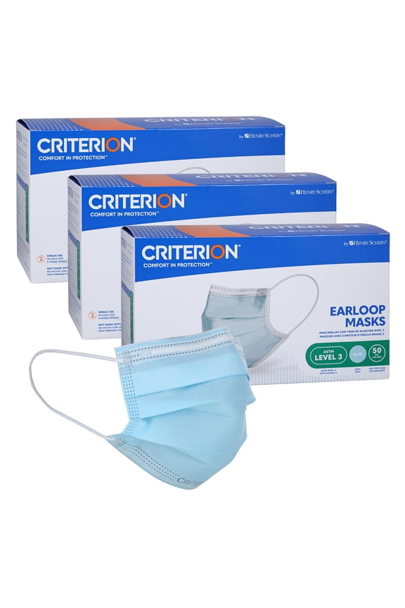 ASTM Level 3 Disposable Face Mask – Blue, 3-Ply, Fluid Resistant, Latex-Free, Flat Earloops, Adult, 50/Box - 3 Boxes (150 Total Masks)