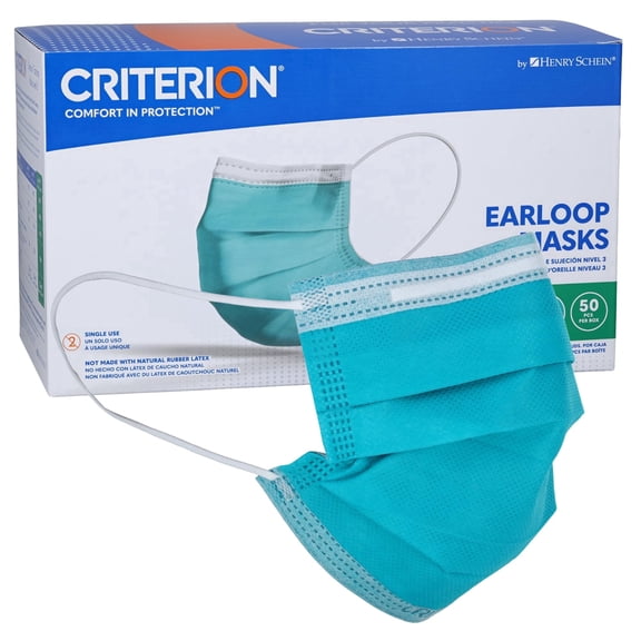 Criterion ASTM Level 3 Disposable Face Mask – Teal, 3-Ply, Fluid Resistant, Latex-Free, Flat Earloops, Adult, 50/Box