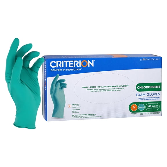 Criterion Chloroprene Disposable Gloves, Non-Sterile, Latex-Free, Ambidextrous, Green, 100 Count