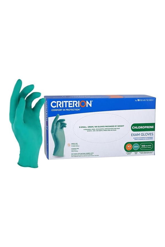 Chloroprene Exam Disposable Gloves, Non-Sterile, Latex-Free, Ambidextrous, 4.33 Mil, Green, X-Small, 100 Count