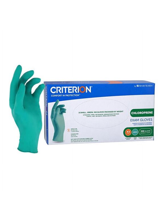 Chloroprene Exam Disposable Gloves, Non-Sterile, Latex-Free, Ambidextrous, 4.33 Mil, Green, X-Small, 100 Count