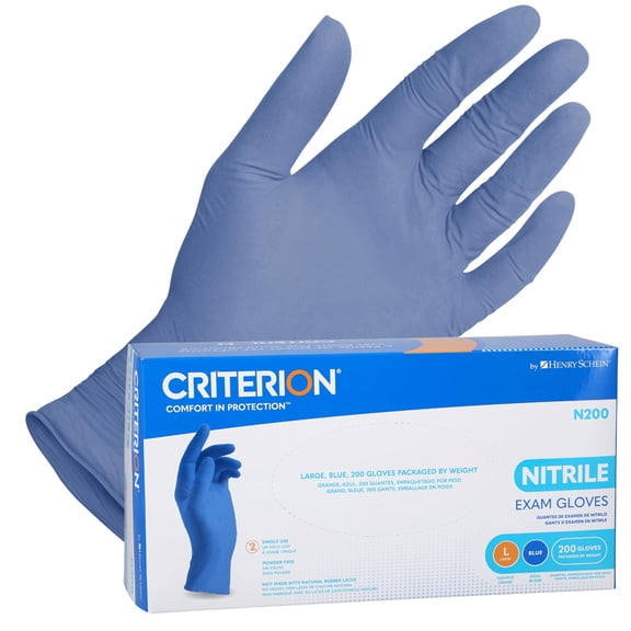 Criterion N200 Nitrile, Chlorinated, Latex-Free, Ambidextrous Disposable Gloves, Large, 200 Count
