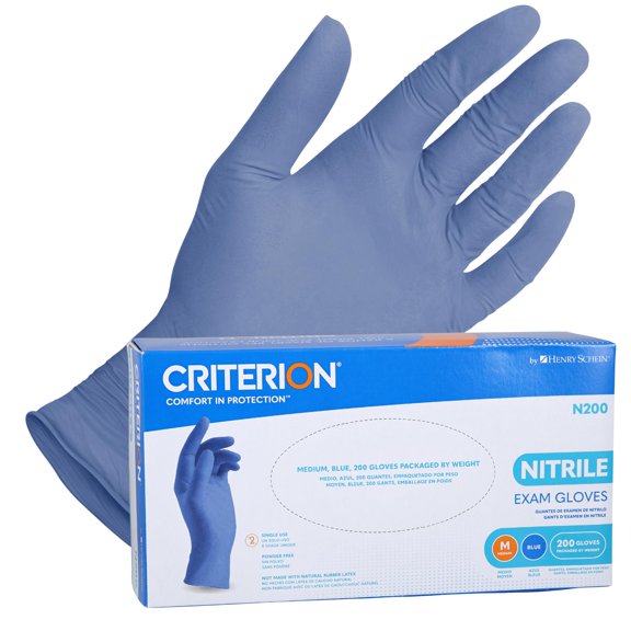 Criterion N200 Nitrile, Chlorinated, Latex-Free, Ambidextrous Disposable Gloves, Medium, 200 Count