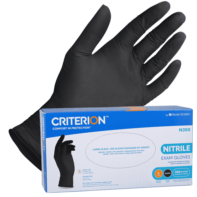 Criterion N300 Nitrile Exam Gloves, Large, Black – 300/Box, Latex