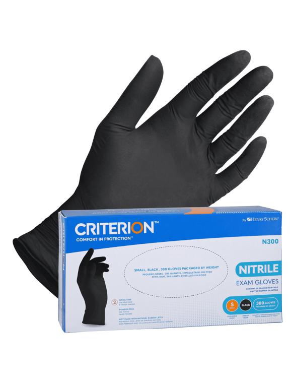 N300 Nitrile Exam Gloves, Small, Black 300/Box, Latex-Free, Disposable, Textured Fingertips, Beaded Cuff, Non-Sterile, Ambidextrous