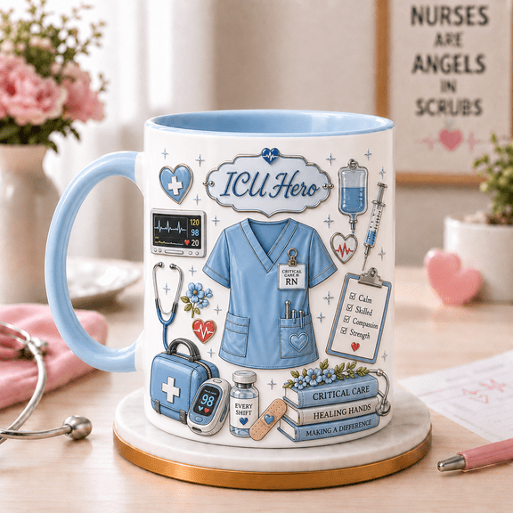 Critical Care Nurse Gift Mug, Personalized ICU Hero Coffee Cup for RN LPN Graduation