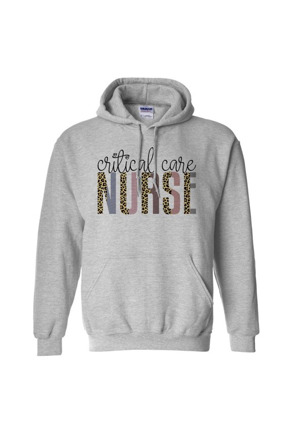 Critical Care Nurse Leopard Print Hoodie Sweatshirt Unisex 3X-Large Grey