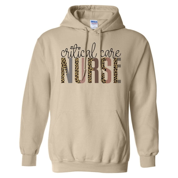 Critical Care Nurse Leopard Print Hoodie Sweatshirt Unisex Large Sand