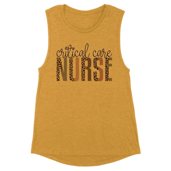 Critical Care Nurse Leopard Print Women's Muscle Tank Large Antique Gold