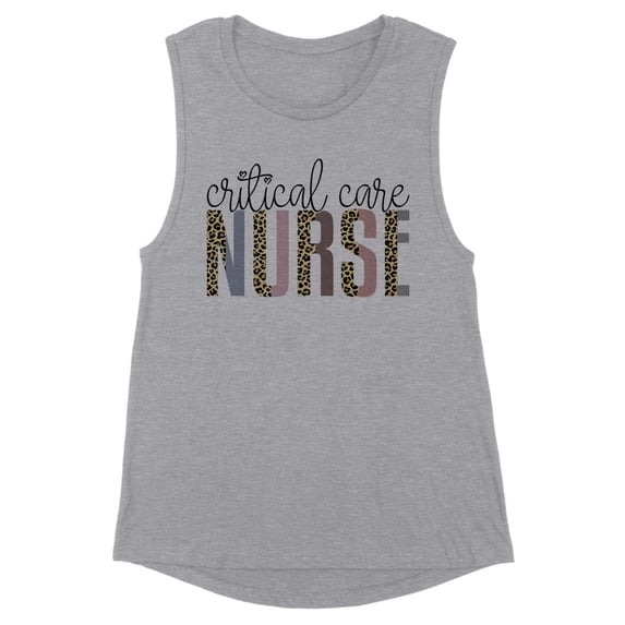 Critical Care Nurse Leopard Print Women's Muscle Tank X-Large Heather Grey