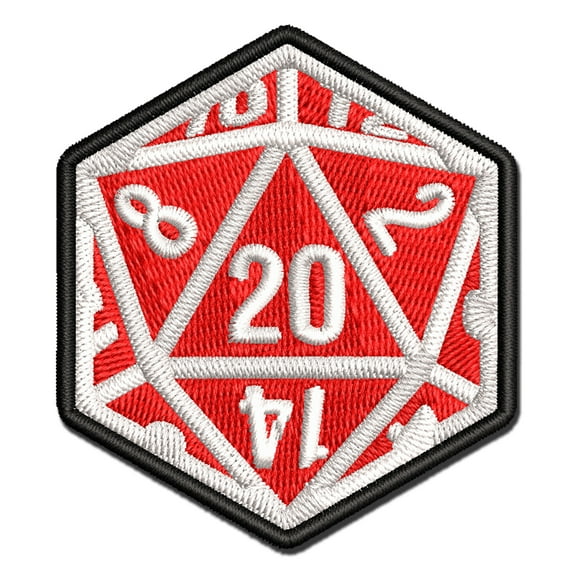 Critical Hit - D20 20 Sided Gaming Gamer Dice Role Applique Multi-Color Embroidered Hook & Loop Patch - 3.5 Inch Large