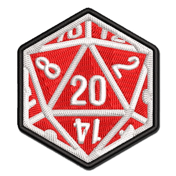 Critical Hit - D20 20 Sided Gaming Gamer Dice Role Applique Multi-Color Embroidered Hook & Loop Patch - 3.5 Inch Large