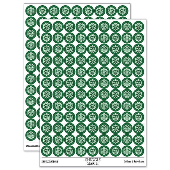 Critical Hit - D20 20 Sided Gaming Gamer Dice Role Round Sticker Set - Dark Green - Gloss Finish - 0.50" Size