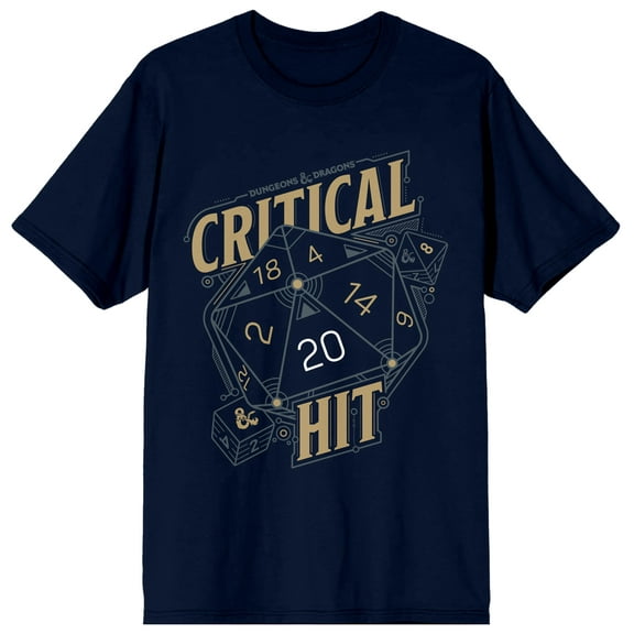 Critical Hit Dungeons & Dragons Game Die Men's Navy Blue Graphic Tee-XXL