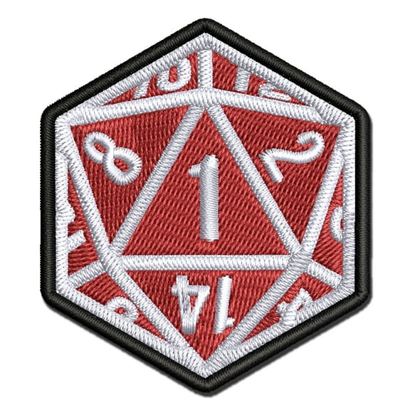 Critical Miss Fail 1 - D20 20 Sided Gaming Gamer Dice Applique Multi-Color Embroidered Hook & Loop Patch - 2.5 Inch Small