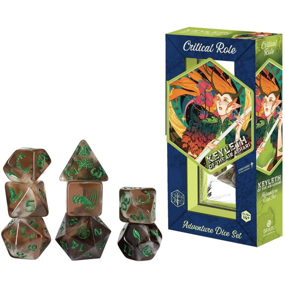 Critical Role: Vox Machina: Adventure Dice - Keyleth - 8pc RPG Set, Brown & Green, Character Symbols, Licensed Collectible Roleplaying Game Accessory