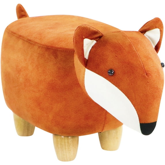 Critter Sitters 11-In. Seat Height Fox Animal Shape Mini Ottoman - Furniture for Nursery, Bedroom, Playroom, and Living Room Decor