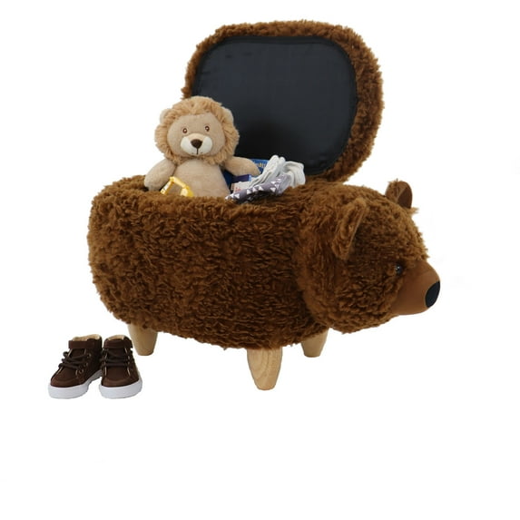 Critter Sitters 14-In. Seat Height Plush Brown Bear Animal Shape Ottoman - Furniture for Nursery, Bedroom, Playroom, and Living Room Decor
