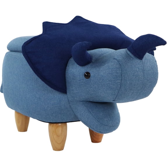 Critter Sitters 15-In. Seat Height Blue Triceratops Dinosaur Animal Shape Storage Ottoman Furniture for Nursery, Bedroom, Playroom, Living Room Decor