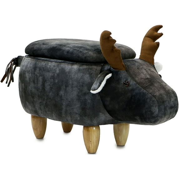 Critter Sitters 15-In. Seat Height Dark Gray Elk Animal Shape Storage Ottoman - Furniture for Nursery, Bedroom, Playroom, and Living Room Decor