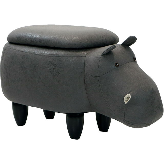 Critter Sitters 15-In. Seat Height Dark Gray Hippo Animal Shape Storage Ottoman - Furniture for Nursery, Bedroom, Playroom, and Living Room Decor