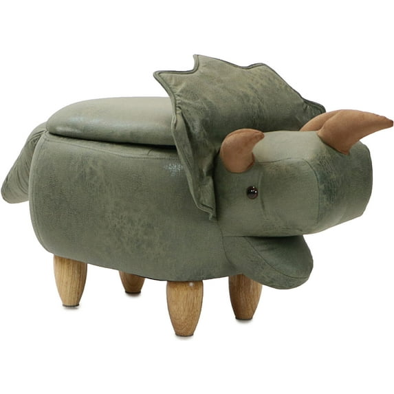 Critter Sitters 15-In. Seat Height Green Triceratops Dinosaur Animal Shape Storage Ottoman Furniture for Nursery, Bedroom, Playroom, Living Room Decor