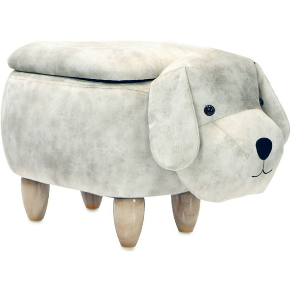 Critter Sitters 15-In. Seat Height Light Gray Dog Animal Shape Storage Ottoman - Furniture for Nursery, Bedroom, Playroom, and Living Room Decor
