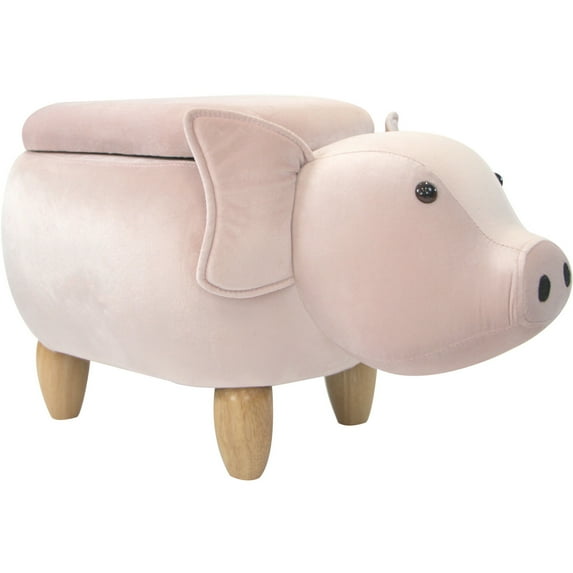 Critter Sitters 15-In. Seat Height Pink Pig Animal Shape Storage Ottoman - Furniture for Nursery, Bedroom, Playroom, and Living Room Decor