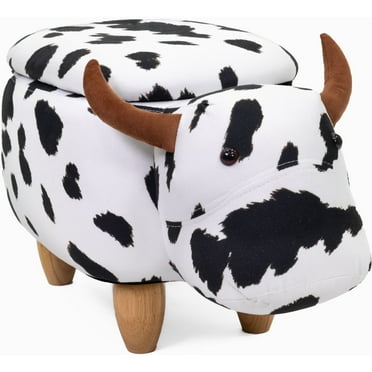 Critter Sitters 15-in. Seat Height Black-White Cow Animal Shape Storage Ottoman