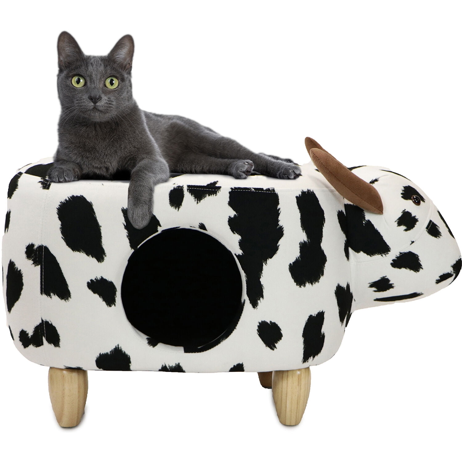 Black and White Cow Animal Shape Pet House Ottoman