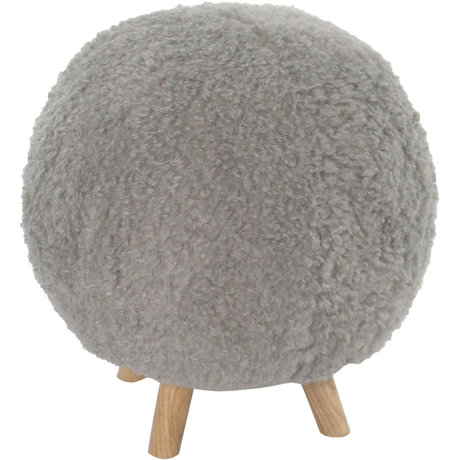 Plush Gray Round Pouf Ottoman with Sturdy Legs