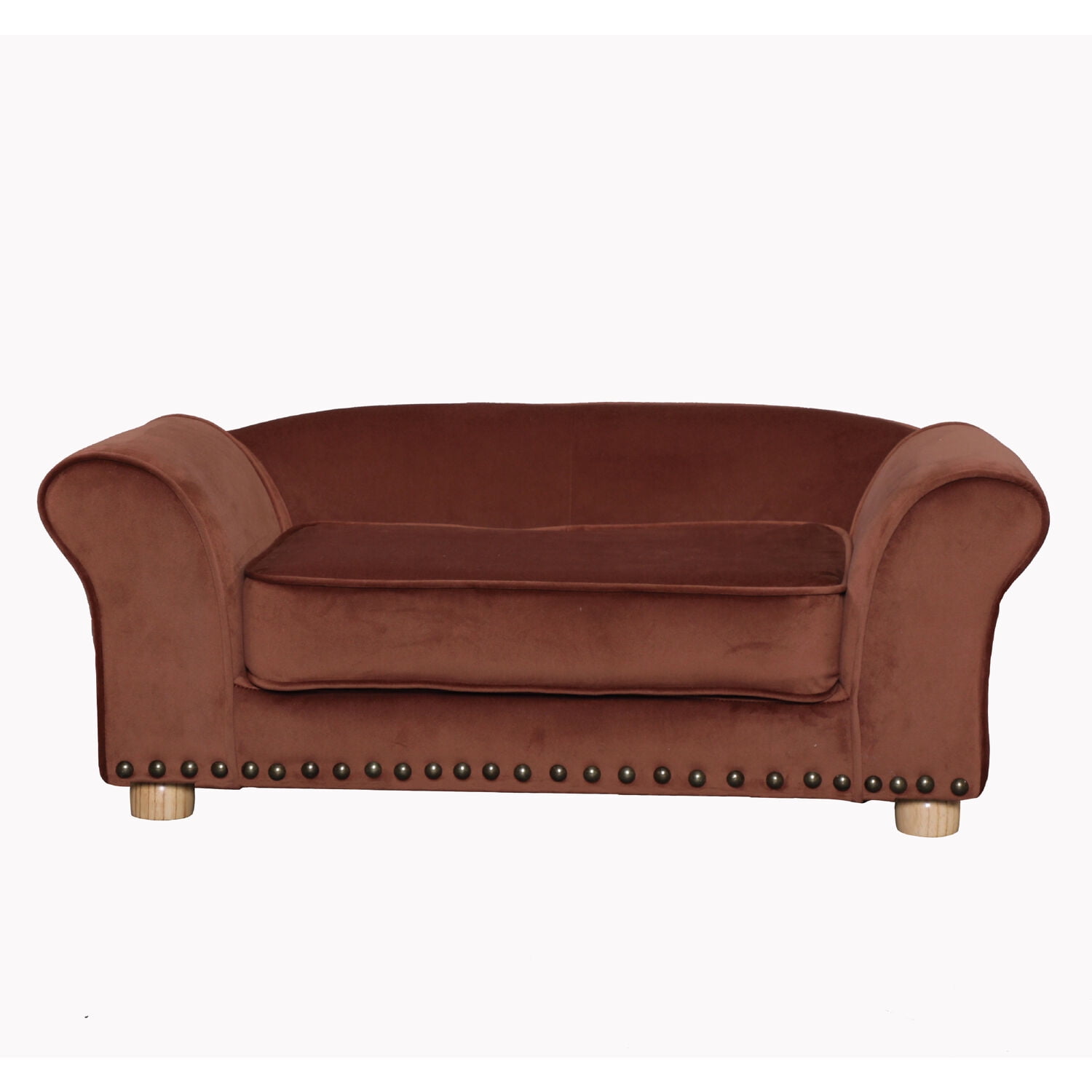 Critter Sitters 34-in. Faux Velvet Pet Bed Sofa for Medium-Sized Dogs and Cats in Brown