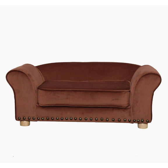 Critter Sitters 34-in. Faux Velvet Pet Bed Sofa for Medium-Sized Dogs and Cats in Brown