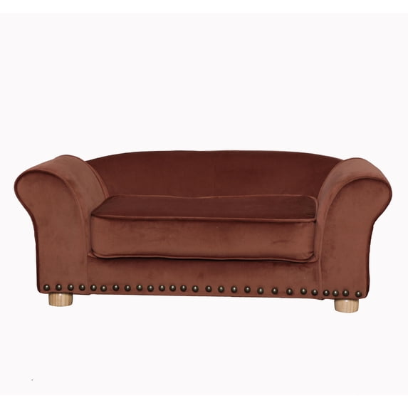 Critter Sitters 34-in. Faux Velvet Pet Bed Sofa for Medium-Sized Dogs and Cats in Brown