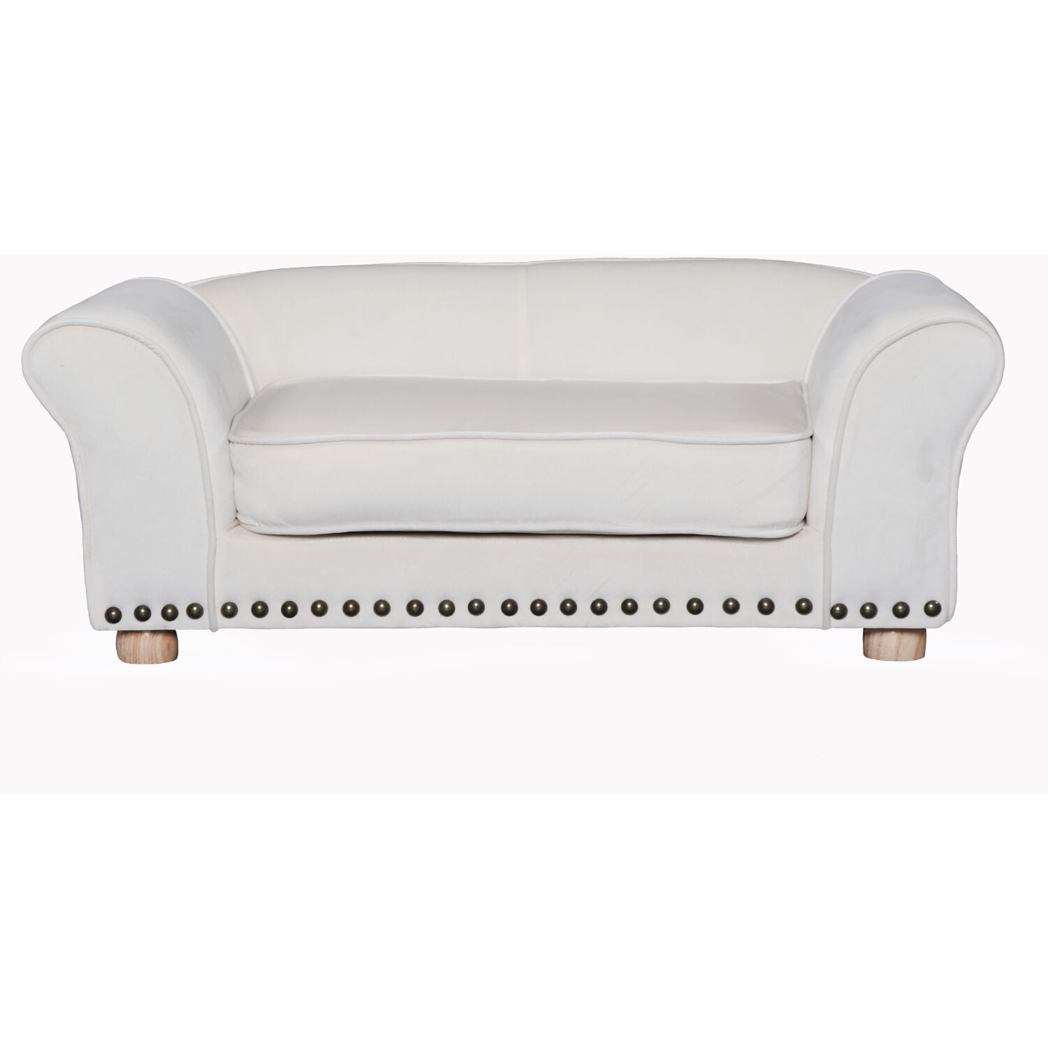 Critter Sitters 34-in. Faux Velvet Pet Bed Sofa for Medium-Sized Dogs and Cats in Cream