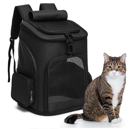 Critter Sitters Black Pet Backpack for Small Dogs, Cats with Scratch Resistant Breathable Mesh Windows | Airline Carry-On Approved | Safety Leash | Storage Pockets | Durable Transporation for Animals