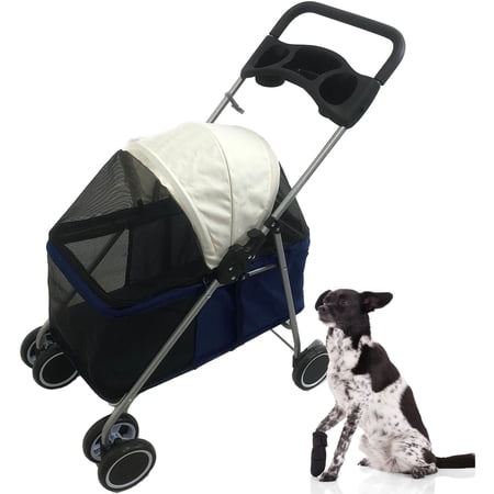 Critter Sitters Deep Blue 4-Wheel Pet Stroller for Small Animals with Scratch Resistant Breathable Mesh Windows