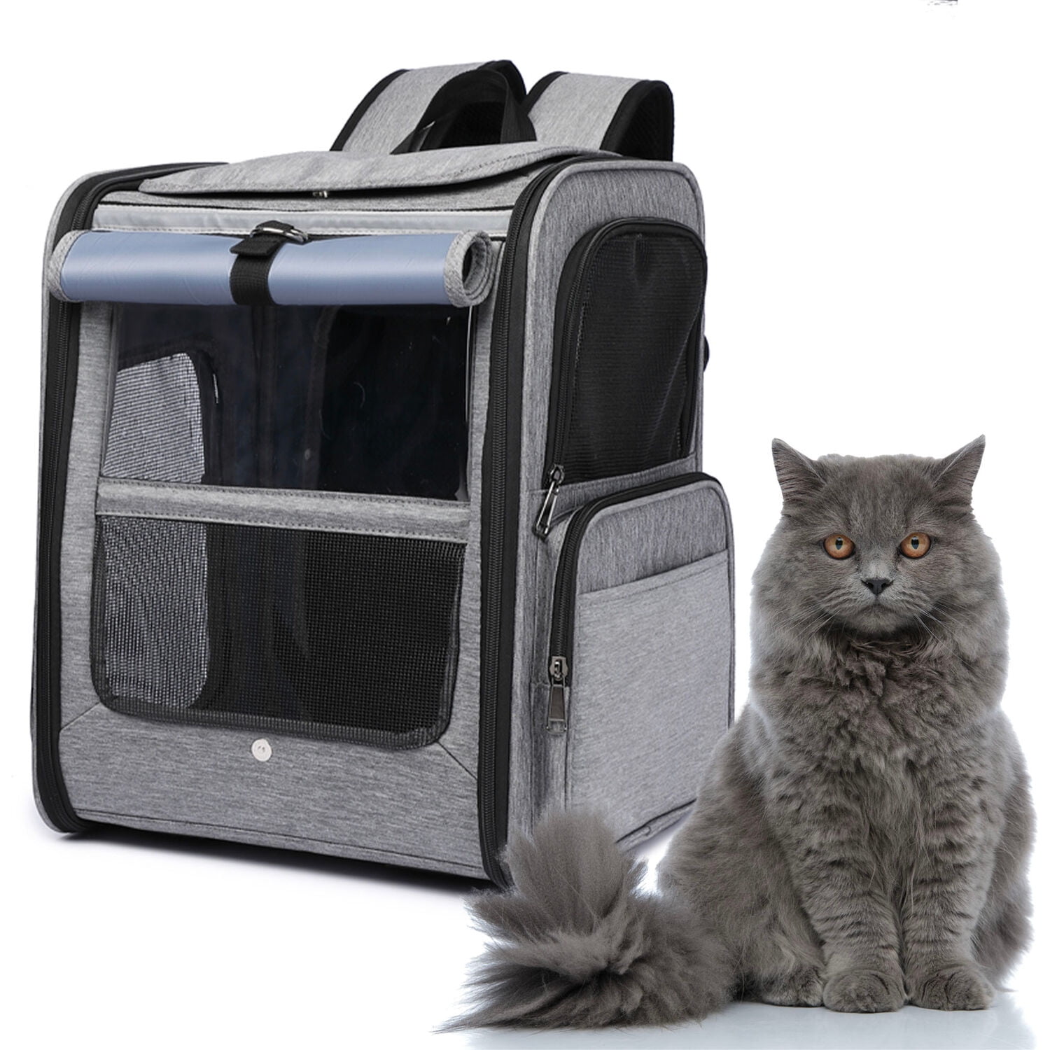 Critter Sitters Grey Pet Carrier Backpack, Small Dogs, Cats, Scratch  Resistant Breathable Windows