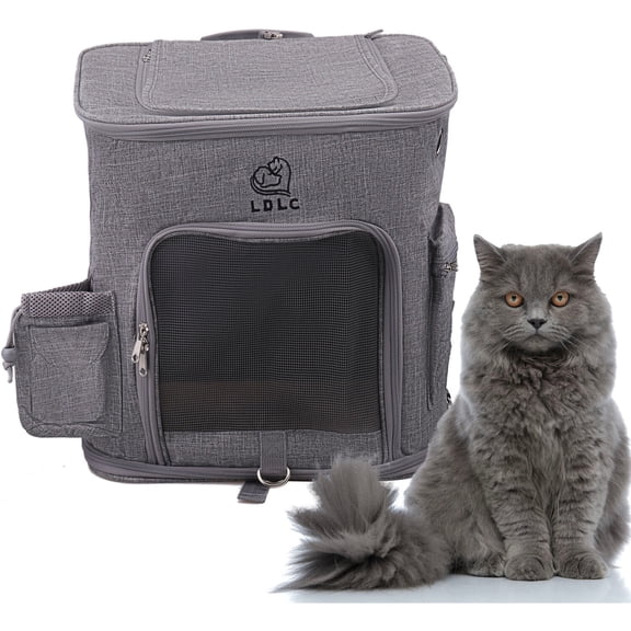 Critter Sitters Light Grey Pet Backpack for Small Dogs, Cats with Scratch Resistant Breathable Mesh Windows | Airline Carry-On Approved | Cup Holders | Pockets | Durable Transporation for Animals