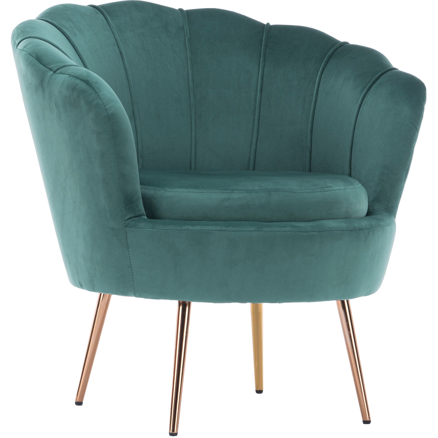 Teal Green Barrel Accent Chair in Faux Velvet with Wood Legs