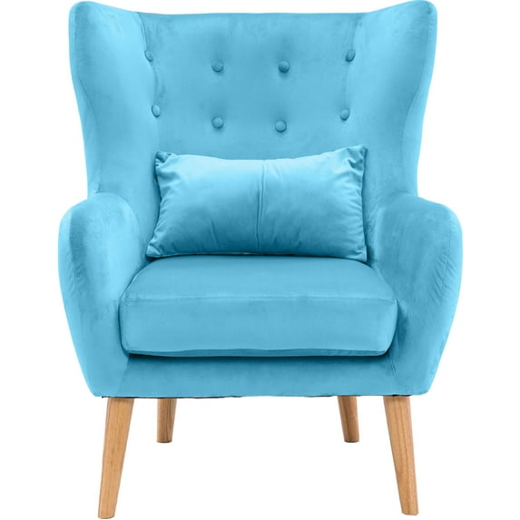 Critter Sitters Teen Chair Wingback Accent Chair with Lumbar Pillow Faux Velvet with Wooden Legs Teal