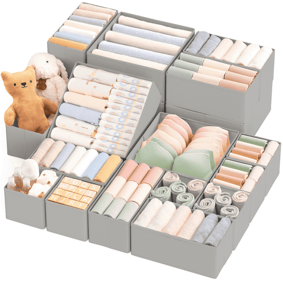 Criusia Clothes Drawer Organizers, 20-Pack Foldable Fabric Dresser Bins for Closet Storage, Drawer Dividers for Clothing, Baby Clothes, Underwear, Socks & Accessories (Gary)