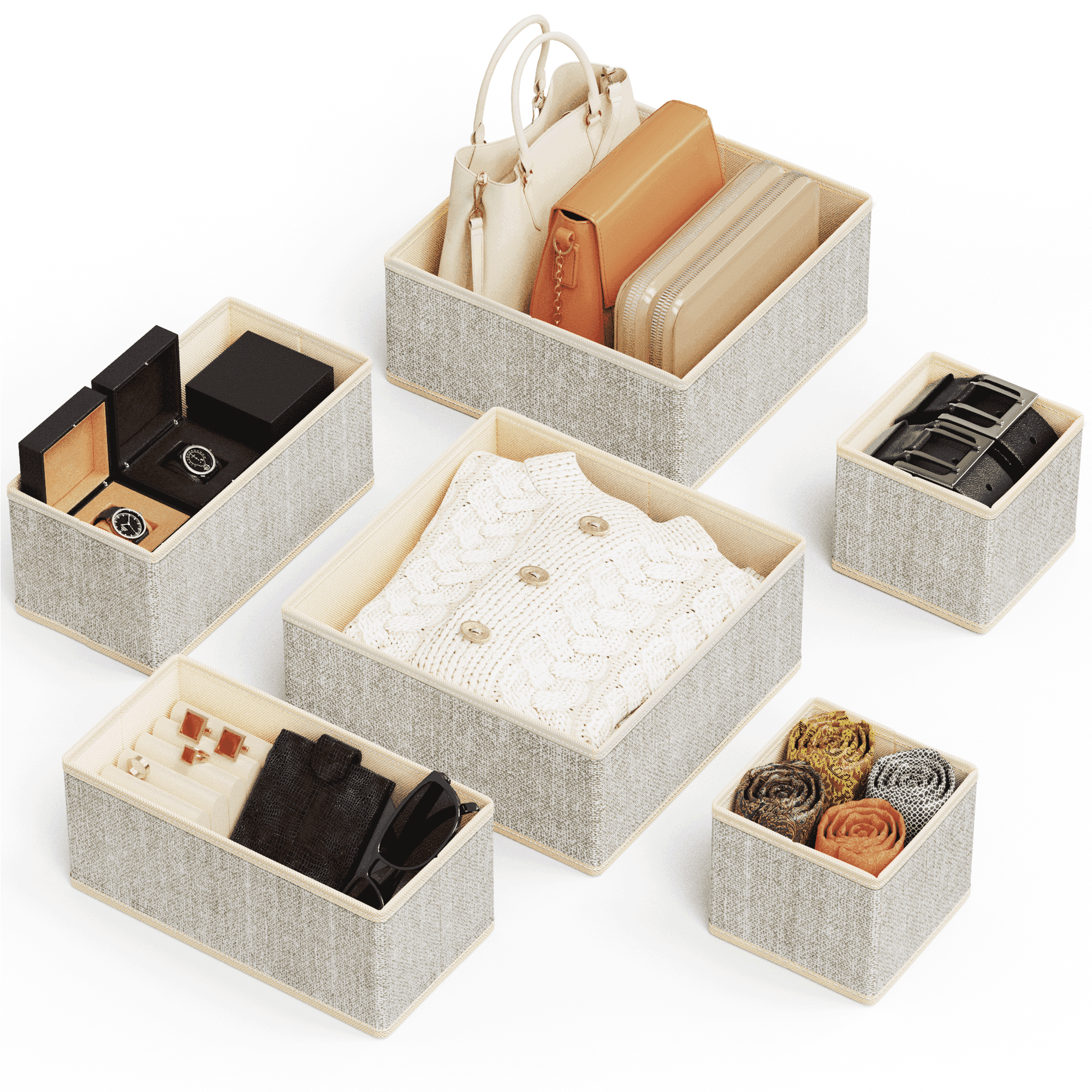 Criusia Foldable Fabric Drawer Organizer for Clothes, Drawer Organizer Set, Dresser Drawer Organizer, Dresser and Bedroom Organization, Beige