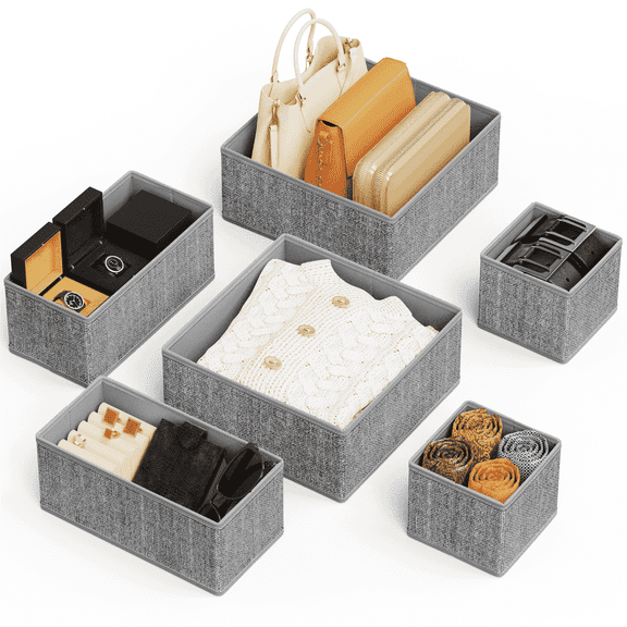 Criusia Foldable Fabric Drawer Organizer for Clothes, Drawer Organizer Set, Dresser Drawer Organizer, Dresser and Bedroom Organization, Gray