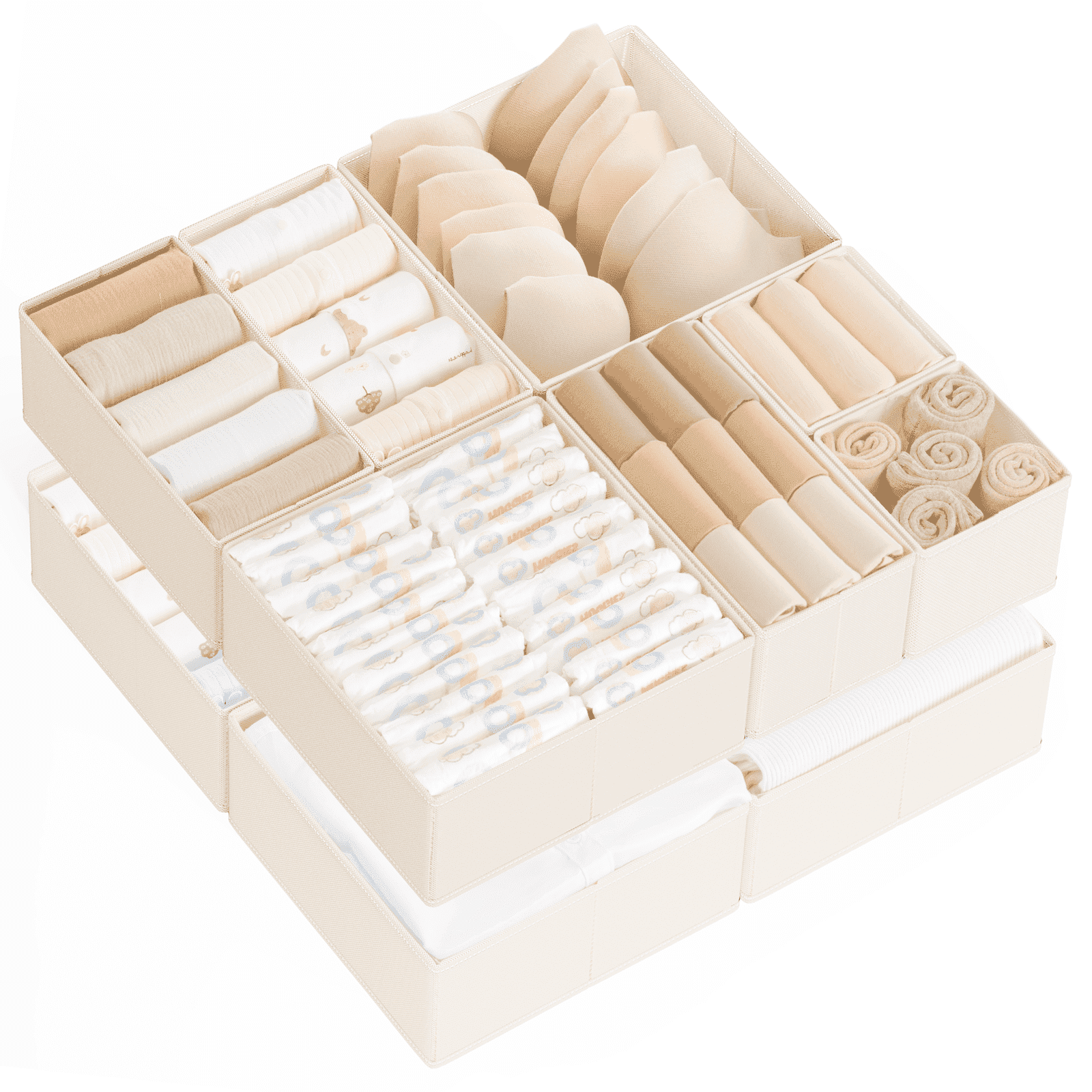 Criusia Drawer Organizer Clothes, Foldable Closet Organization and Storage for Nursery, Bedroom, Beige